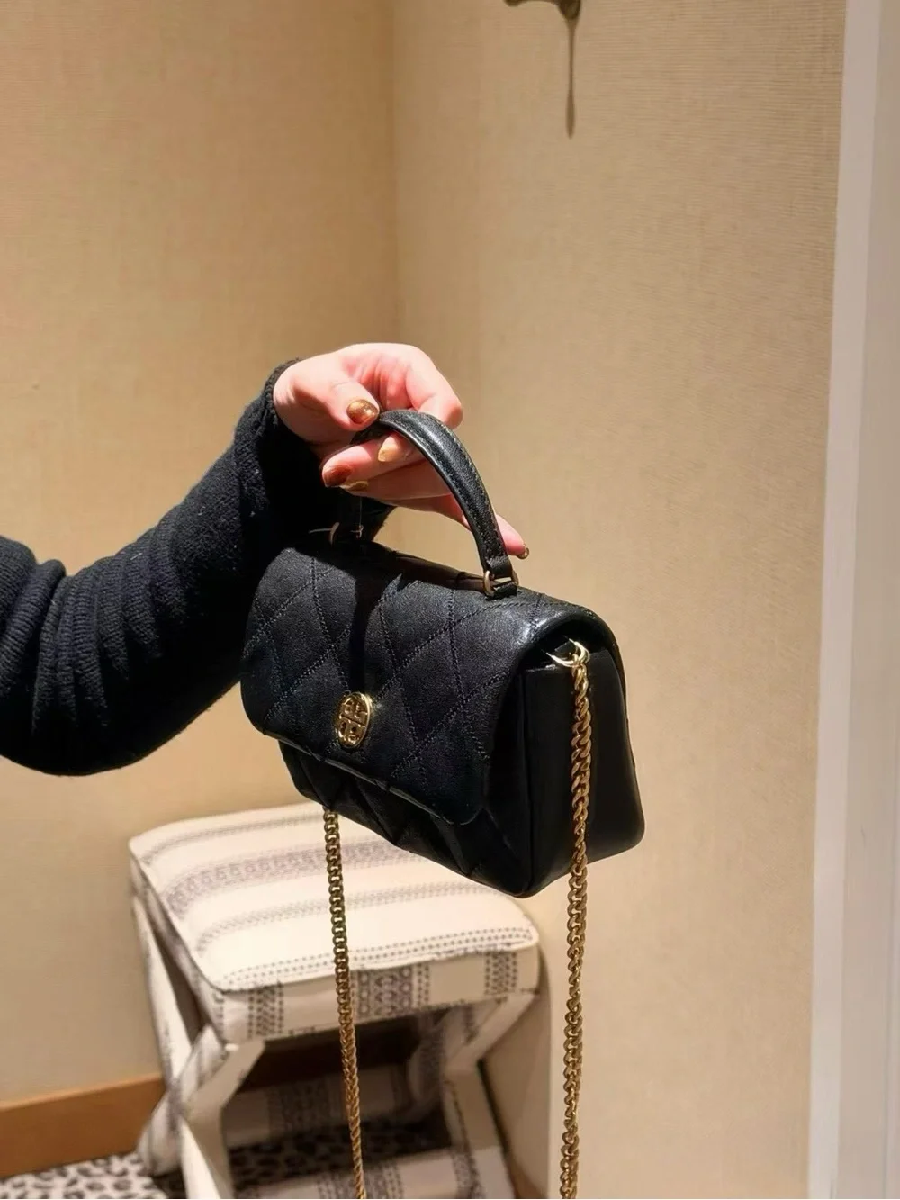 Tory Burch Willa Black Leather Top Handle Bag Crossbody Purse 167621